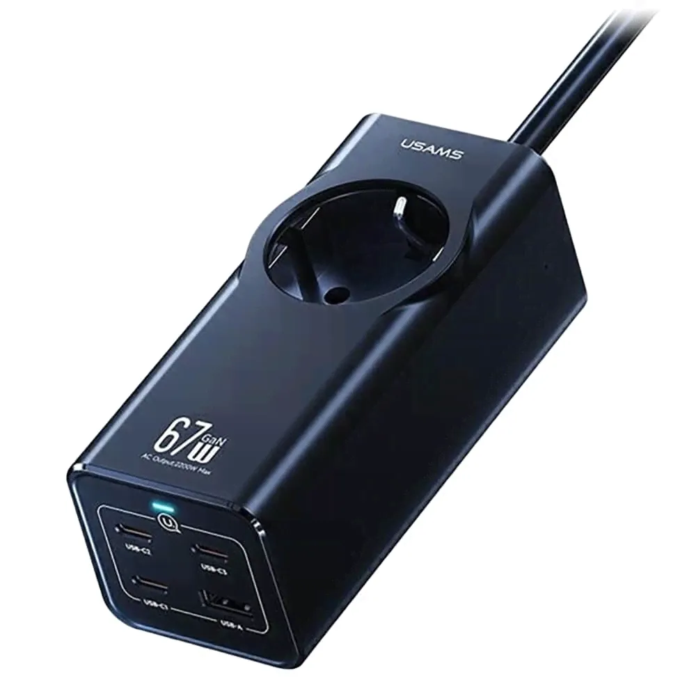 Сетевое зарядное устройство Usams CC225 1xUSB, 3xUSB Type-C 3.35 А черный, CC225
