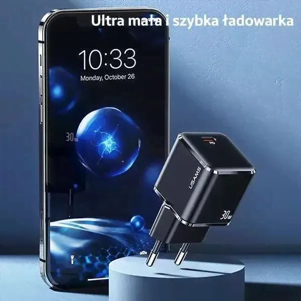 USAMS Настенное зарядное устройство 1xUSB-C T45 mini 30W (только головка) PD3.0 Fast C-4