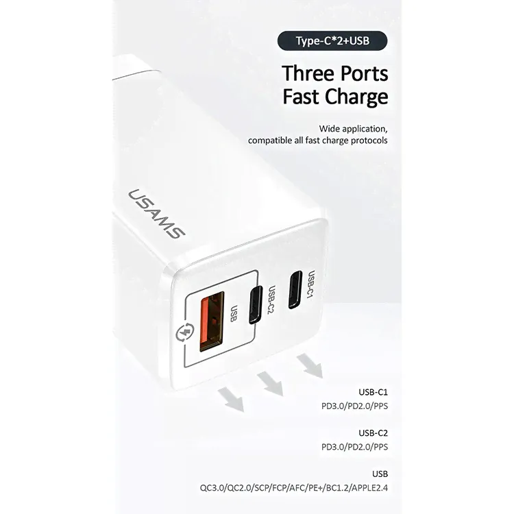 Сетевой адаптер USAMS US-CC110 T33 65W GaN Чёрный CC110TC01-2