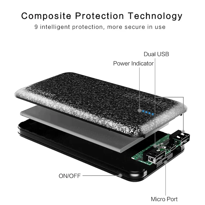 USAMS power Bank 15 мм ультра тонкий 10000 мАч power bank Мобильный телефон 2.1A выход 10000 мАч Универсальный телефон внешний аккумулятор-0
