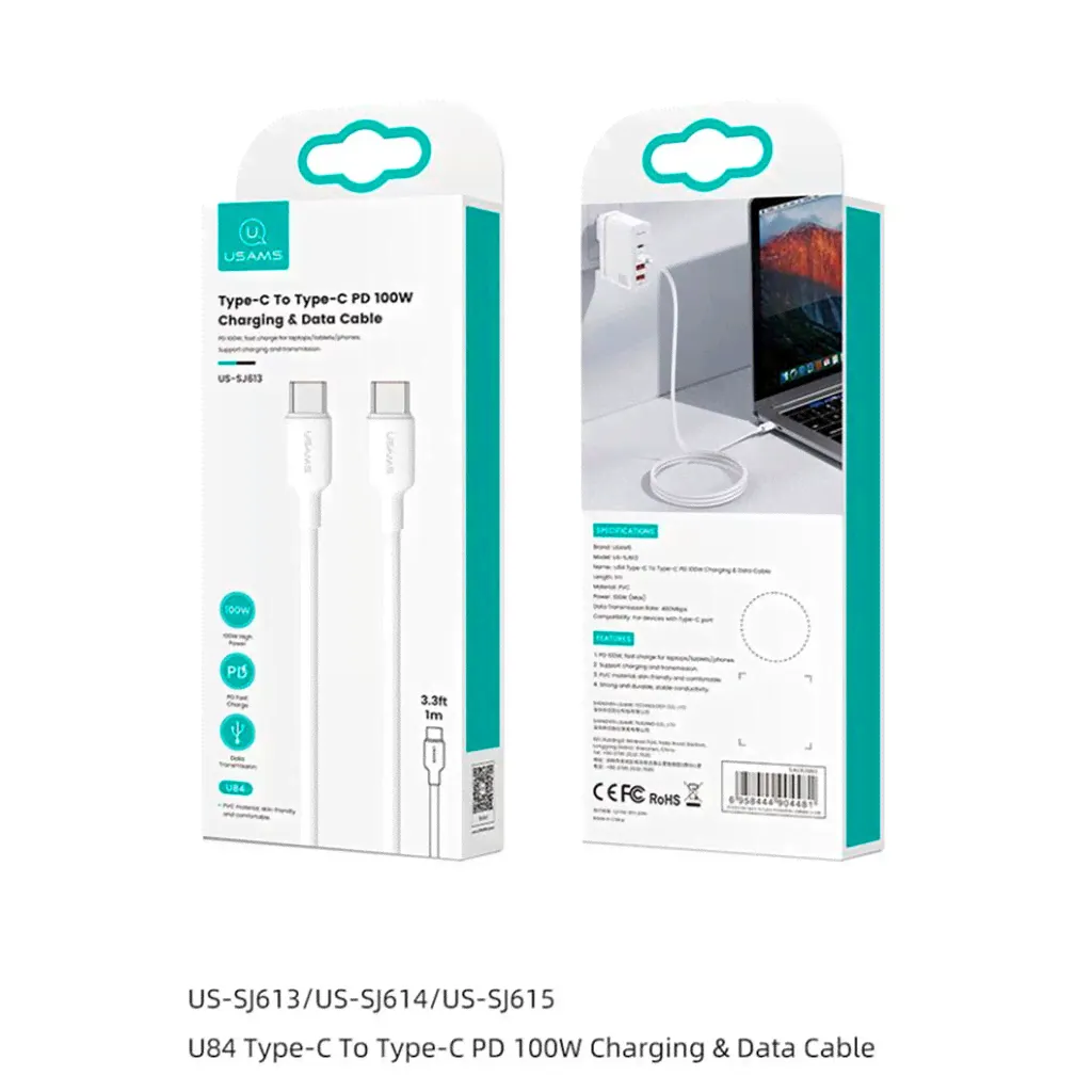 USB кабель Usams US-SJ615 U84, Type-C, 3.0 м., Белый-4