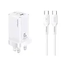 USAMS GAN 65W USB C Charger Quick Charge USB Type C Fast Charger + Type-C Cable - White