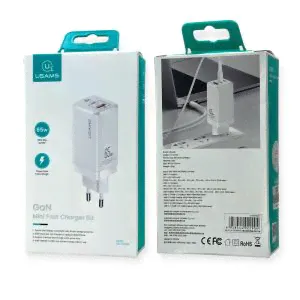 СЗУ USAMS T33 PD 2PORTS 65W GaN FAST 1A2C CHARGE White-0