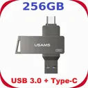 USB Флеш-накопитель Type-C USB 3.0 256GB USAMS, флешка для телефона 256 Гб серый, темный, серый