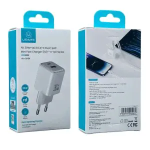 СЗУ USAMS US-CC189 USB-A+USB-C 30W FAST CHARGE WH-0