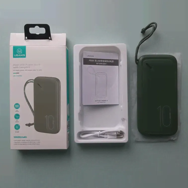 🛍 USAMS 10 Вт Mini Power Bank 10000 мАч Dual USB Power Bank с ремешком Портативный внешний аккумулятор для iPhone Xiaomi Huawei Phone-2