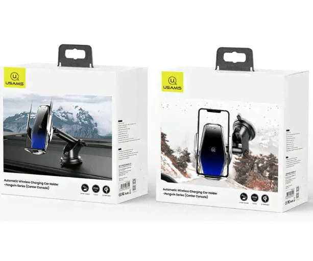 Автомобильный держатель с беспроводной зарядкой USAMS US-CD125 Wireless Charging Car Holder - Penguin Series 15W (Center Console)