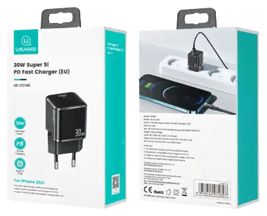 USAMS Зарядное устройство сетевое USAMS US-CC148 T45 30W Power Delivery Super Si Mini черный (CC148TC01) зарядное устройство-1